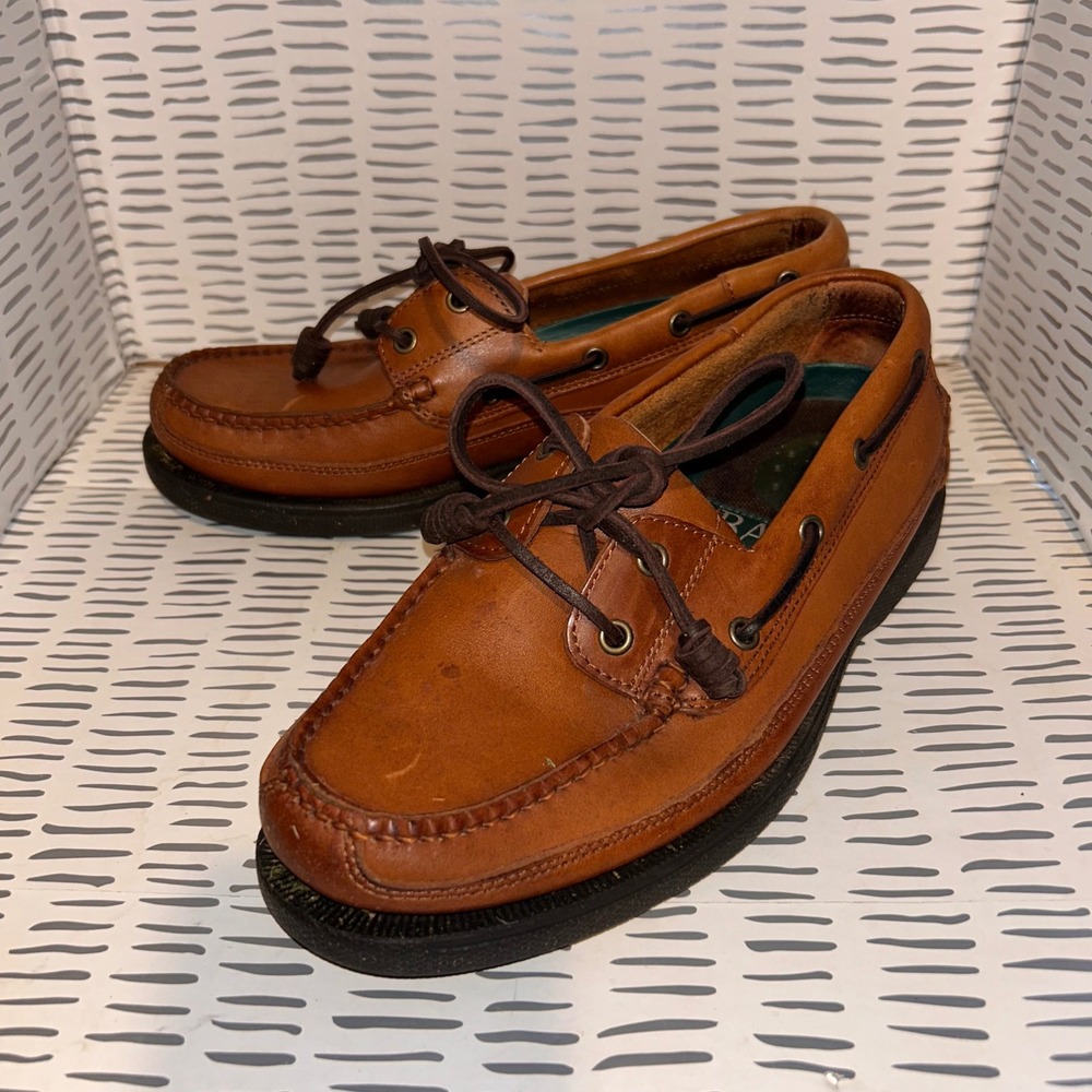 G H Bass & Co Harry II Boat Shoes Tan Leather Moc Toe Mens Size‎ 7M